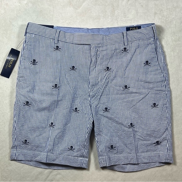 NWT Polo Ralph Lauren 35W Stretch Straight Fit Seersucker Skull Pattern Shorts - Picture 1 of 11